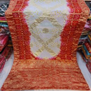 Red and White Bandhani Silk Saree Supplier