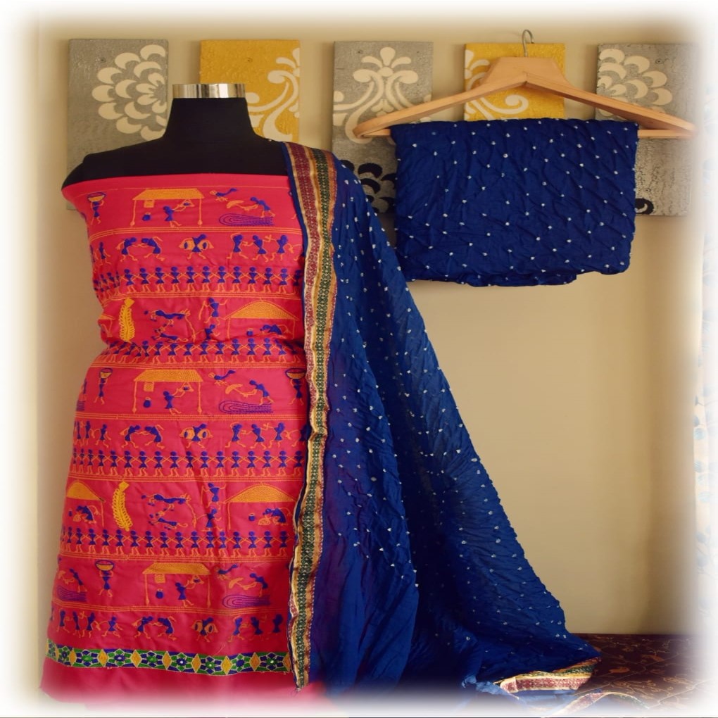 Kutch Work Cotton Satin Dress Material