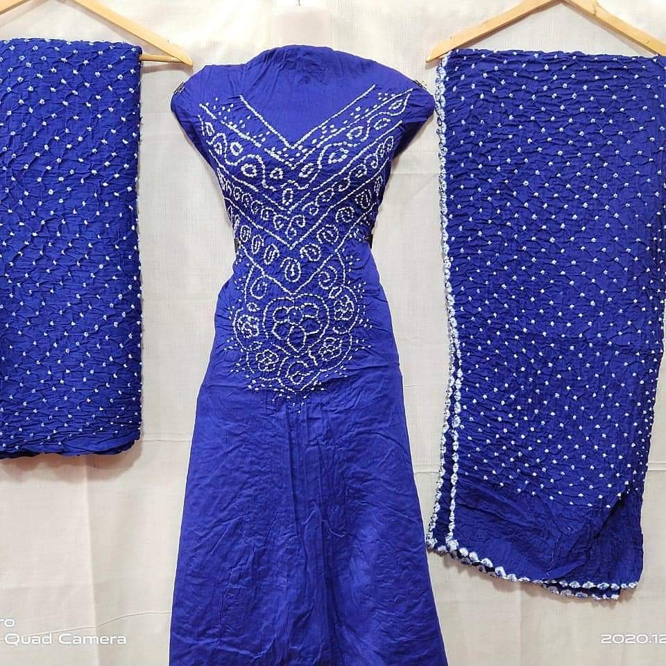 Blue Cotton Satin Dress Material