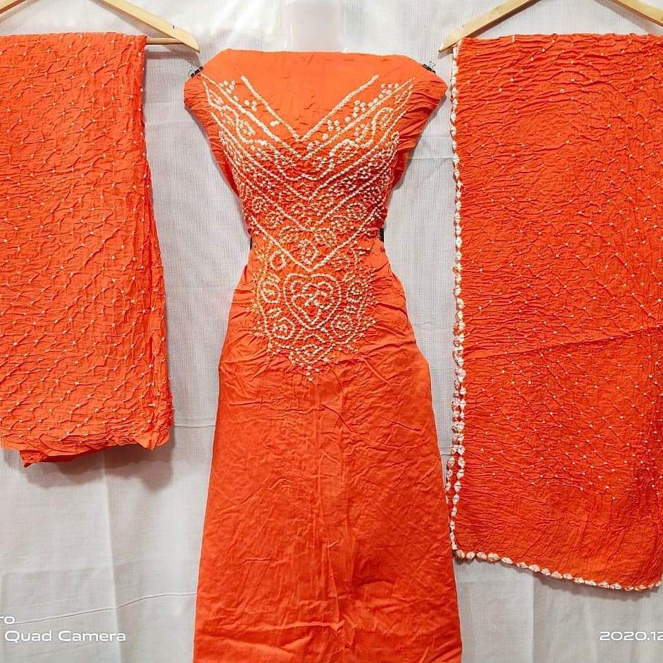 Premium Quality Orange Cotton Satin Dress Material Manufacturer