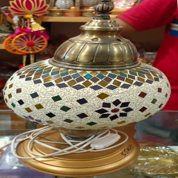 Handicraft table and hanging lamps kutch art