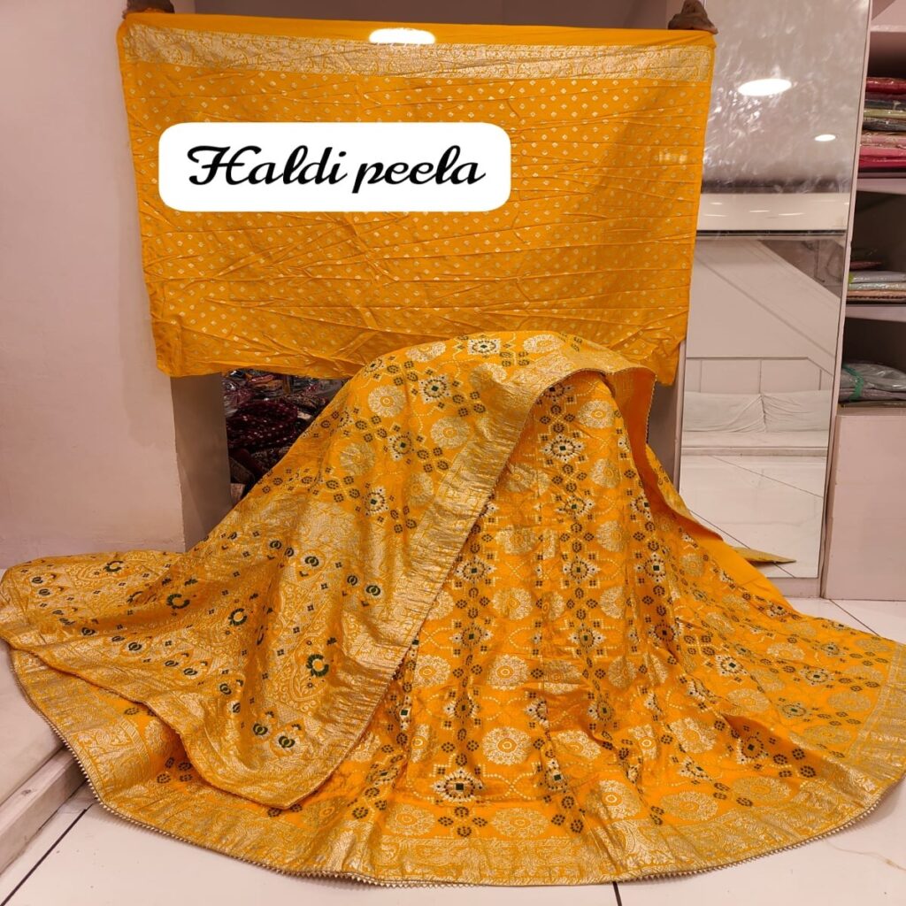 Pure Yellow Sharbati Banarasi Dola Silk Lehenga​
