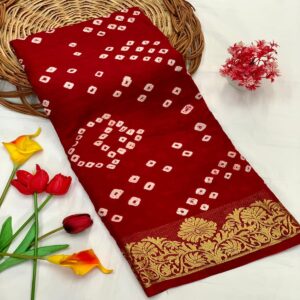 Red Pure Bandhej Silk Saree​