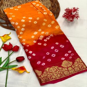 Orange and Red Pure Bandhej Silk Saree Supplier