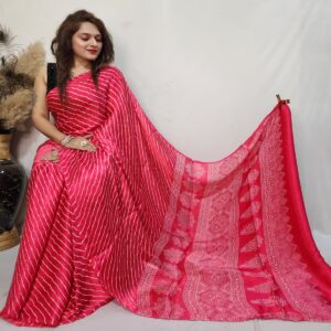 Premium Quality Modal Pink Silk Leheriya Saree